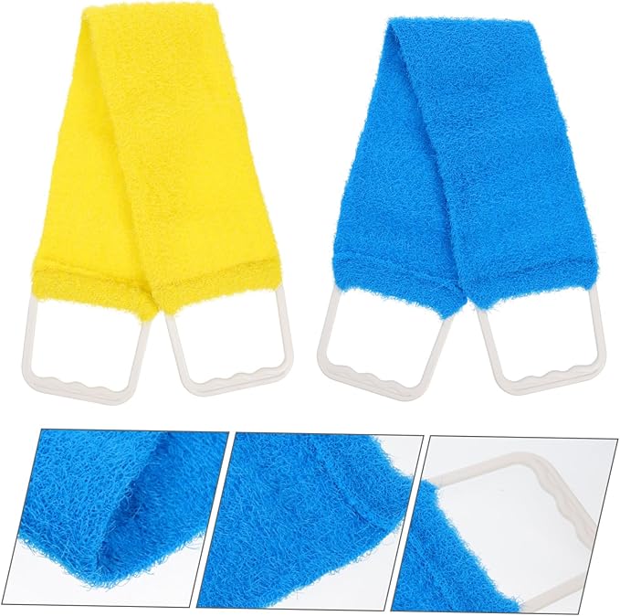 Double Sided Natural Bath Scrubber Massage Towel with Strong Exfoliating Pull Back Strap for Men and Women Long Back Scrubber Belt for Promotes Smooth Skin and Random Random Color