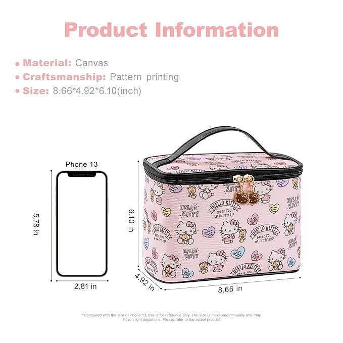Vimanllie Cosmetic Bag Large Makeup Bag,Travel Toiletry Bags Organizer for Women,Pink Canvas Case with Brush Holder for Girls - Beauty Organizer for Home & Travel with Handle Cartoon Cute