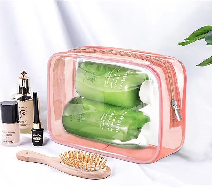 Clear Makeup Bag (4 Packs), TSA Approved Toiletry Bags for Traveling Small Size Cosmetic Storage Pouches for Women Organizer with Zipper (Set of 4 Clear Makeup Bag PVC)