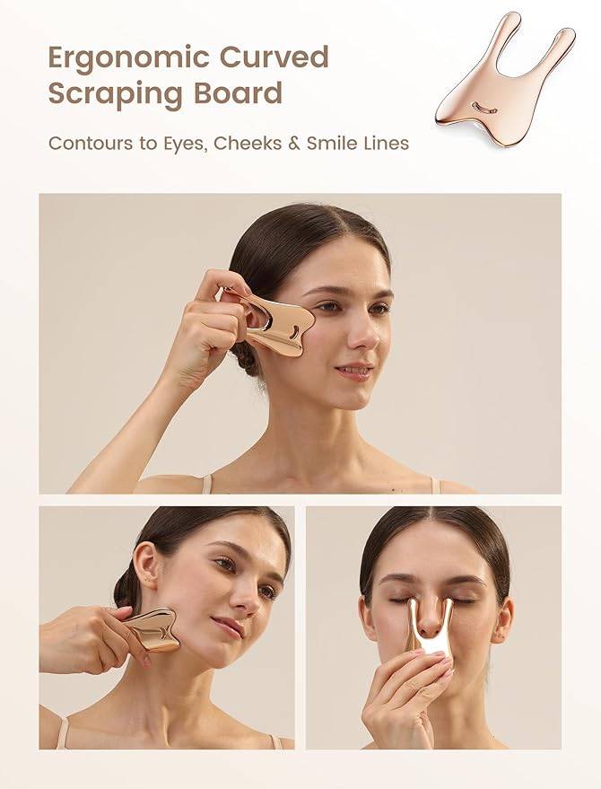Lemove Stainless Steel Gua Sha Facial Tool - Massage Tool for for Face, Jawline Shaper, Reducing Double Chin, Whole Body Gua Sha Tool, Lymphatic Drainage Massager, Facial Skin Care - Gold