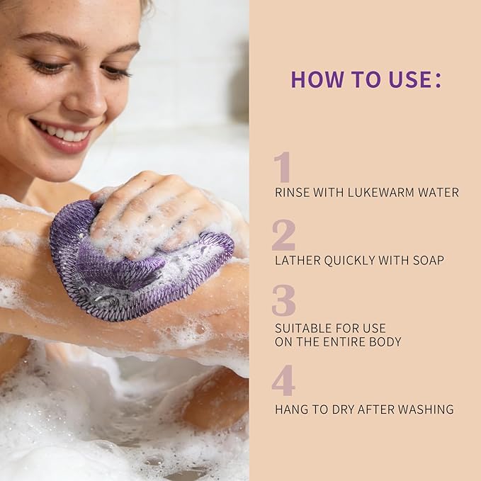 African Net Sponge 3 Pieces, Authentic Exfoliating Body Scrubber for Back & All Skin Types, Bath Sponge for Face & Body with Gentle Deep Cleansing (Purple, Pink,Yellow)