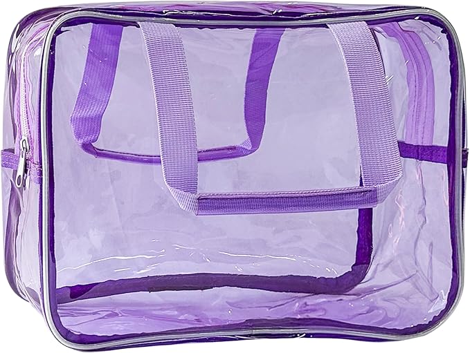 PVC Purple Pure Color Transparent Gift Pouch Wash Travel Makeup Cosmetic Bag with Handle for Travel Bathroom Toiletry Organizer (Purple)