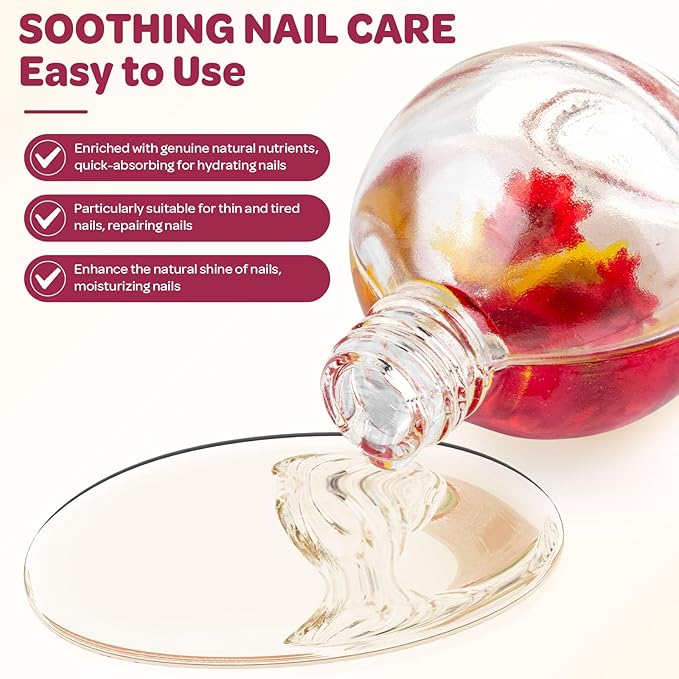 JIASHENG Cuticle Oil, Cherry Scented Cuticle Nail Oil Infused with Real Flowers, Hydrates, Moisturizes, Strengthens, Repairs, Revitalizing Cuticle Oils for Nails Damage Dry Cuticle, 15ml