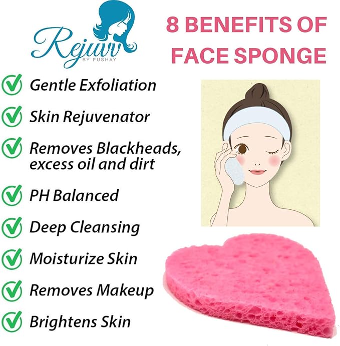 Compressed Facial Sponges 50 Count – Natural Cellulose Sponges for Estheticians, Face Cleansing, Exfoliating & Makeup Removal – Professional Spa-Grade, Expands in Water (Rejuvv by Fushay)