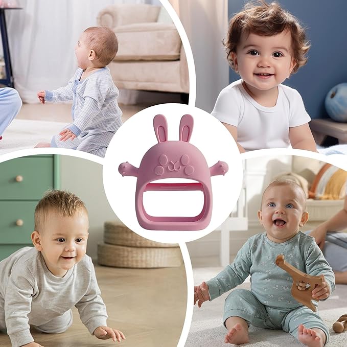 Children Teething Toy, Soft Flexible Texture, 12x12x4.5cm, Gum Massager, Care Accessories, Adorable Bunny Design, Ideal for 6-12 Months Boy Girl