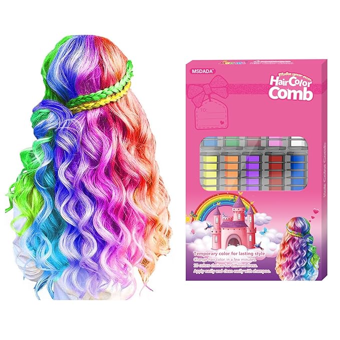 MSDADA 10 Color Hair Chalk for Girls - Hair Chalk Comb Kids Temporary Hair Color Dye - Teen Girl Gift Hair Stuff Accessories Makeup Kit Christmas Gifts Toys for Girls Age 6 7 8 9 10 11 12 13 Year Old