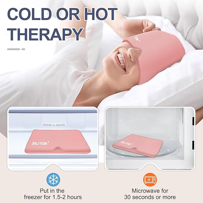 EXQUISLIFE Migraine Headache Relief Cap, Gel Ice Head Wrap, Hot and Cold Therapy, Headache Eyes Mask for Sinus, Puffy Eyes, Tension and Stress Relief (Pink)
