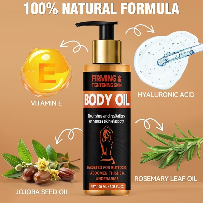 Body Firming Oil 3.38 FL OZ, After Shower Body Oils for Women, Skin Tightening and Hydrating Treatment for Arms, Legs, Stomach and Full Body, Deep Moisturizing Body Care That Plumps