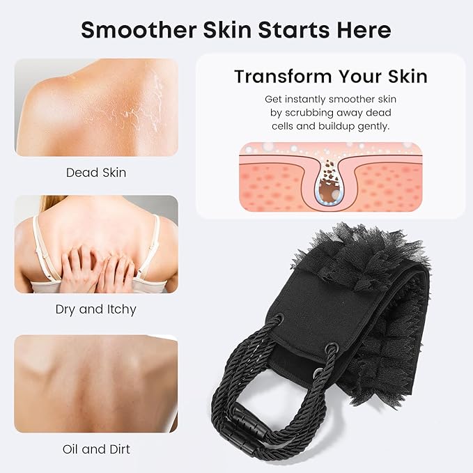 Back Scrubber with Handles for Shower, Wider 40 Inches Dual-Sided Back Washer with Exfoliating Texture and Loofah for Men, Women and Elderly, Bath Back Exfoliator Body Cleaner for Deep Cleansing