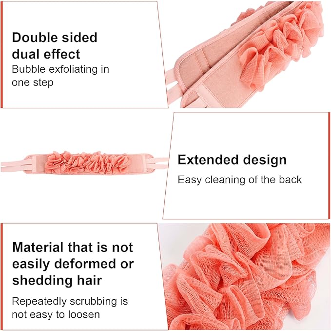 4 Pcs Exfoliating Back Scrubber for Shower Double Sided Exfoliating Washcloth with Strap Long Body Scrub Sponge Shower Loofah with Handle for Women Men Body Washing