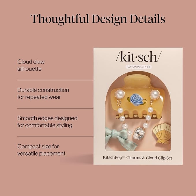 KitschPop ™ Hair Clips For Women with Charm Sets -Customizable Cloud Claw Clip With Interchangeable Collectible Cute Charms | Ideal Gifts For Women - Coastal Cottage - Butter Yellow, 7pcs Set