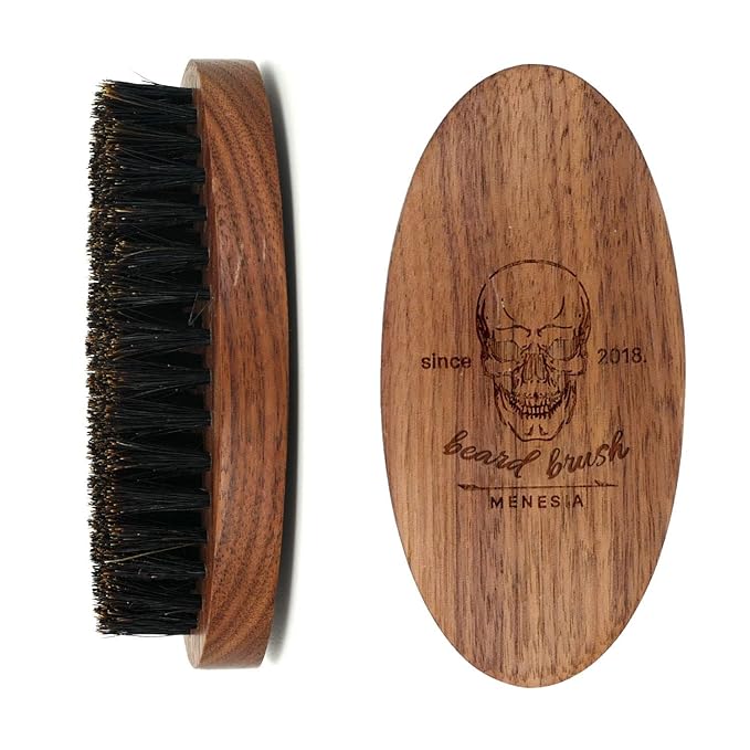 Black Walnut Wood Boar Bristle Hair Beard Brush for Men, Pocket Travel Men's Wooden Small Soft Beard Brush (Black Walnut)