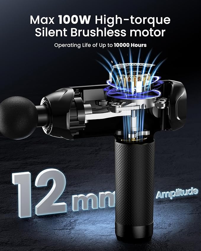 RENPHO Power+ Thermacool Massage Gun with Heat and Cold, 12mm Amplitude Deep Tissue Percussion Massager for Professional Athletes, App Controlled Guided Courses, 6 Speeds, 6 Attachments, Carry Case