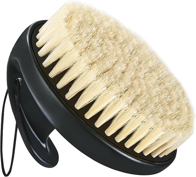 Dry Brushing Body Exfoliating Brush, Anti-Slip Body Scrubber for Shower, Natural Boar Bristles Bath Brush for Deep Cleansing & Softening Skin, Improve Circulation (Black-Boar Bristles)