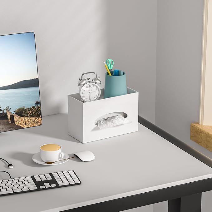 White Acrylic Tissue Box Cover Rectangular,Acrylic Tissue Dispenser with Storage Tray for Bathroom Kitchen Home Office(White, 9.85x4.5x6.3)