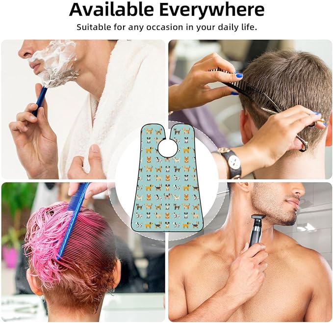Beard Grooming Cape, Waterproof Hair Catcher for Shaving Trimming, Non-Stick Bib Apron Gifts for Dad Men, Cute Different Dogs Shave Bib