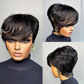 Adette Basic Pixie Cut Wig Straight Style - 1B/27 Blonde Highlight 180% Density Brazilian Virgin Human Hair with Rose Net Cap, Glueless Machine Made for African American Women, Cosplay & Daily Wear
