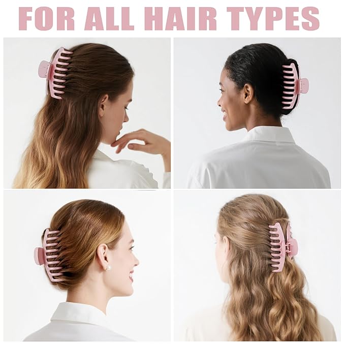 TOCESS Hair Claw Clips for Women - 8PK Large Neutral Jumbo Hair Clips for Thick, Thin, Long, Short, Curly Hair Girls, Big Jaw Clip Set for Daily Use(Glossy Blush)