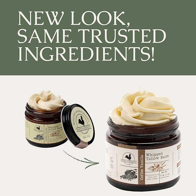 Hearth and Homestead: Handmade Whipped Tallow Balm (Coffee Vanilla) - Organic Body Butter with Infused Olive Oil - 1.3 oz …