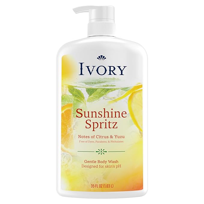 Ivory Body Wash, Designed for the Whole Family, Gentle Formula, Free of Dyes Heavy Perfumes, Parabens & Phthalates, Sunshine Spritz Scent, 35 oz