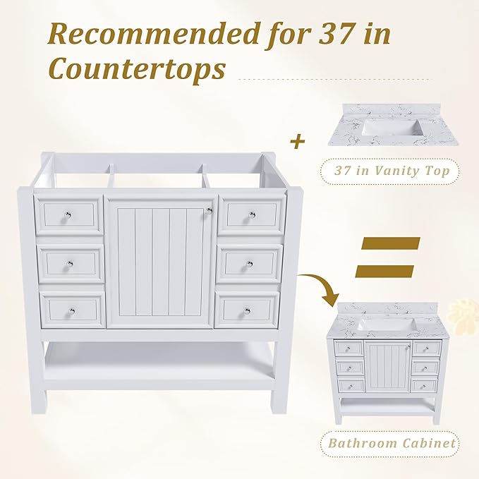 Montary 36" Bathroom Vanity Without Sink, Modern Stylish White Bathroom Storage Cabinet MDF, Freestanding Vanity with One Cabinet and Three Drawers, White (NOT Include Sink)