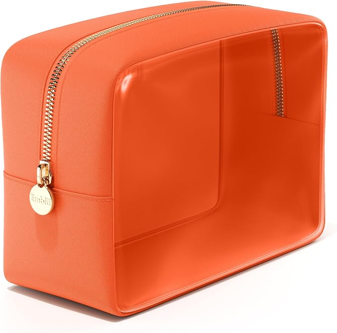 Embla Clear Large Makeup Bag Cute Big Make Up Nylon Pouches Travel Bathroom Bags for Toiletries XL Cosmetic Pouch for Women Girls Extra Large Zipper Toiletry Skincare Organizer Orange