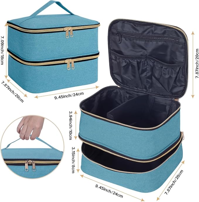 Double Layer Makeup Bag Portable Large Cosmetic Case Organizer with Adjustable Dividers Storage Travel Bag for Accessories Brushes Conditioner and Skin Care Products (Green)