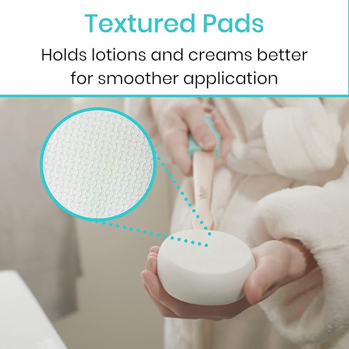 Vive Lotion Applicator for Back, Feet (17.5") - Self Washer Beauty Shower Sponge, Long Handle Cream Wand for Elderly, Women - Apply Medicine, Skin Cream, Body Wash, Sunscreen -Easy to Clean