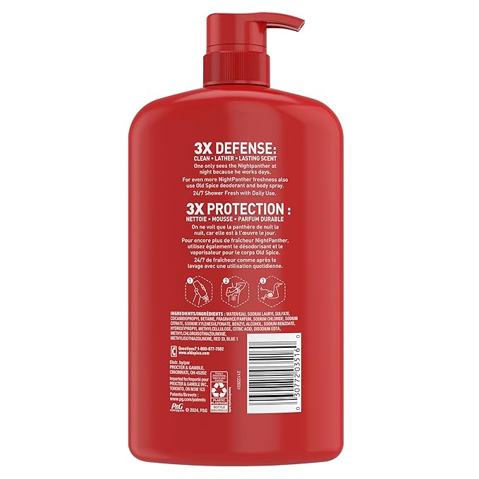 Old Spice Cleansing Body Wash for Men,3X Defense,24/7 Shower Fresh with Lasting Scent,2-in-1 Body & Face Wash,NightPanther with Rich Warm Scent,33.4 oz,(Pack of 4)
