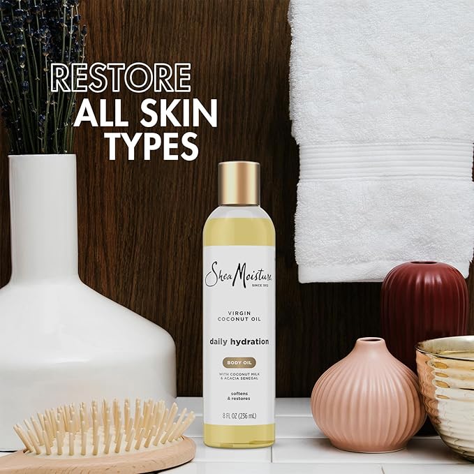 SheaMoisture Body Oil, Daily Hydration 2-Pack – Lightweight, Non-Greasy Moisturizer with Virgin Coconut Oil for Soft, Smooth Skin, 8 Oz Ea