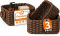 Storage Basket, Recycled Paper Rope Basket Organizer, 3Pcs Small Baskets for Organizing, Mini wicker Basket for Decorative Storage Bins, Shelves, Cabinet - Dark Brown