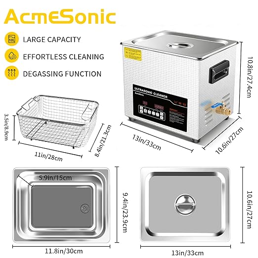 Ultrasonic Cleaner 10L Dual-Frequency Professional Digital Stainless Steel Cleaning Machine with Heater Timer for Denture, Coins, Small Metal Parts, Circuit Board, Lab Tools, etc