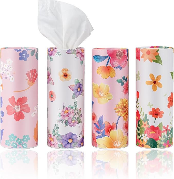 Car Tissues Canned Tissue Cylinder Tissue Boxes Perfect for Car Cup Holder Car Tissue Holder (4 Canisters/220 Tissues/3-Ply)