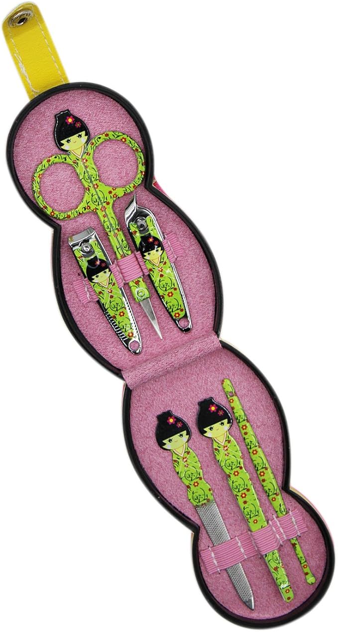 Aibearty Adorable Russian Doll Pattern Stainless Nail Clippers Set of 6Pcs, Professional Grooming Kit, Nail Tools with Luxurious Travel Case