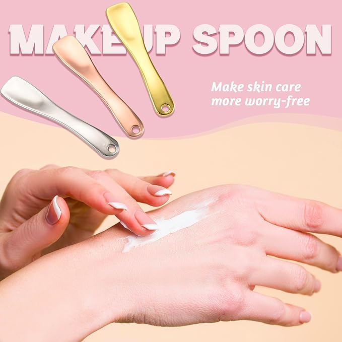 Metal Makeup Spatula Tool - Spatula for Skincare, Cosmetic Scoop for Creams, Lotions, Masks - Makeup Spatula in Rose Gold, Silver and Gold Colors