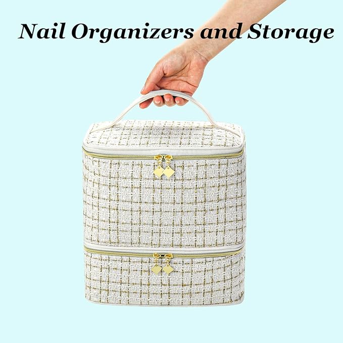 CTWWFS Nail Polish Organizer and Nail Lamp Case, Nail Kit Organizer Holds 30 Bottles (15ml - 0.5 fl.oz) and a Nail Lamp, Nail Polish Carrying Case with Manicure Tools Storage Sections (A-White)