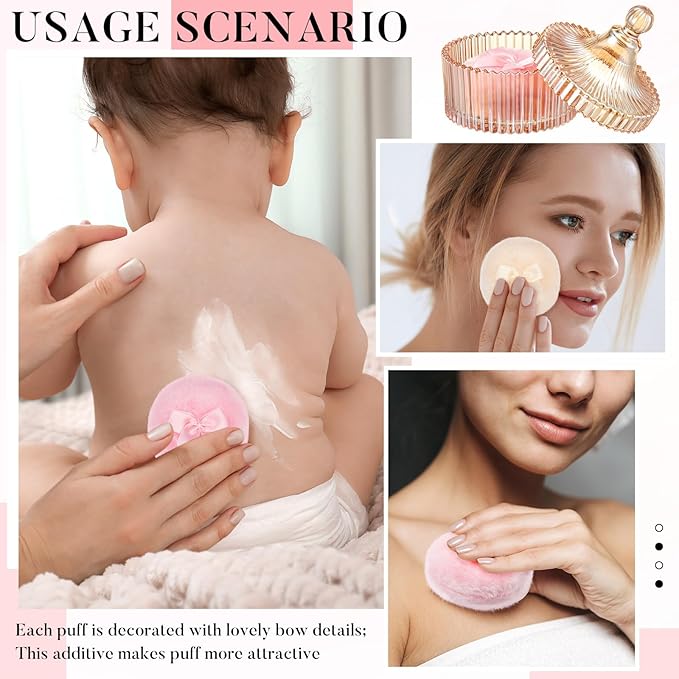 Tioncy 3 Pcs Large Body Powder Puff and Container Valentine's Day gift Powder Container with Puff Crystal Case Soft Washable Reusable Velour Face Body Glitter Wet Dry Makeup(Classic,Amber)