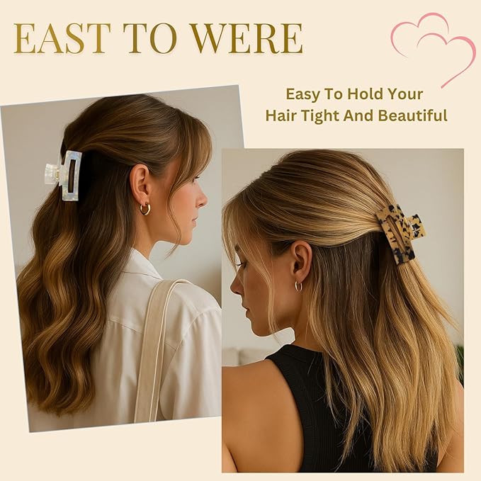 LuSeren 4 Pack 3 Inch Hair Claw Clips for Women, Medium Rectangle Acetate Jaw Clips, Checkered & Tortoise Style, Strong Hold Non-Slip Hair Accessories for Girls
