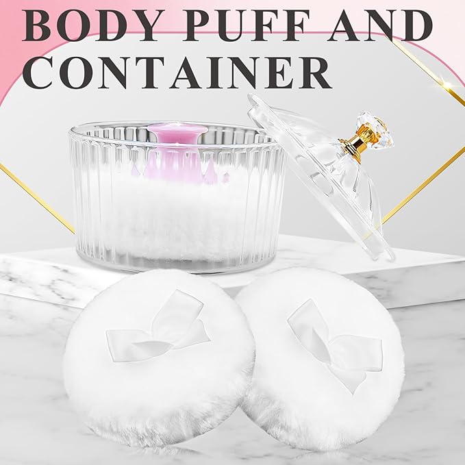 5Pcs Dusting Powder Container with Puff, 3.4 Inch Acrylic Body Powder Containers with Large Soft Puff Loose Dusting Powder Container Reusable Powder Applicator for Women Baby Body Face Makeup