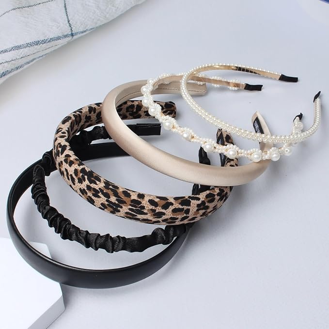 Cuizhiyu 6PK Fashion Headbands for Women Non Slip Cute Pearl Headband Leopard Padded Headbands Black Hair Accessories