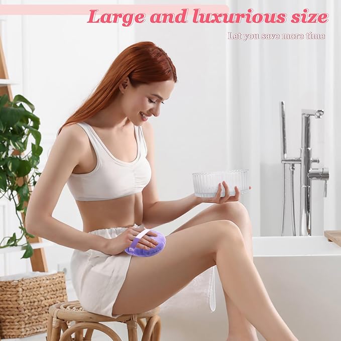 3Pcs Extra Large Body Powder Puff & Luxury 6" Glass Jar Dusting Powder Container with Puff for Women Bath Powder Puffs Perfect for Talcum or Loose Powder (Light Purple)