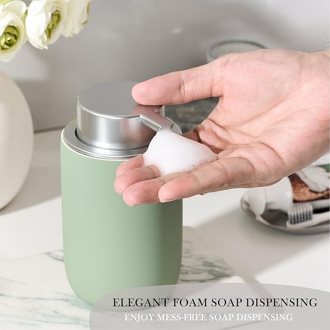 Foaming Soap Dispenser,12oz Foam Dispenser Ceramic,Foaming Hand Soap Dispenser Bathroom,Green Modern Refillable Soap Bottle for Hand Wash(Rubber Paint)