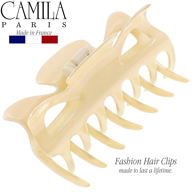 Camila Paris CP3509 French Hair Clip for Women, 3.5 inch Cream for Thick Volume Hair, Girls Hair Claw Clips Jaw, Durable Styling Hair Accessories for Women, Strong Hold No Slip Grip, Made in France