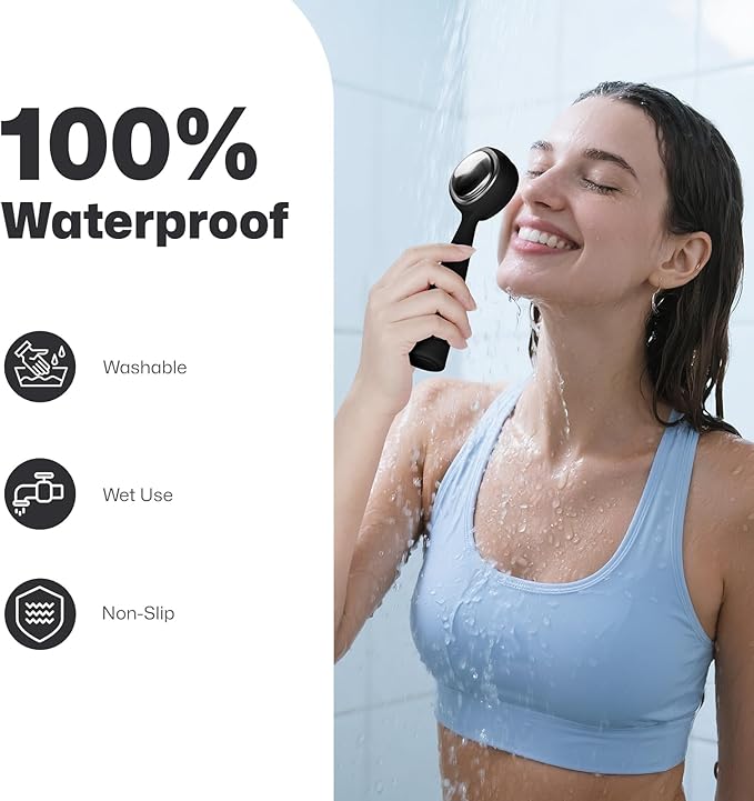 PRITECH Facial Cleansing Brush, Rechargeable Silicone Face Scrubber with Constant-Temperature Heating, Vibrating Exfoliator Scrubber for Deep Pore Cleaning, Waterproof Face Brush for Women & Men-Black