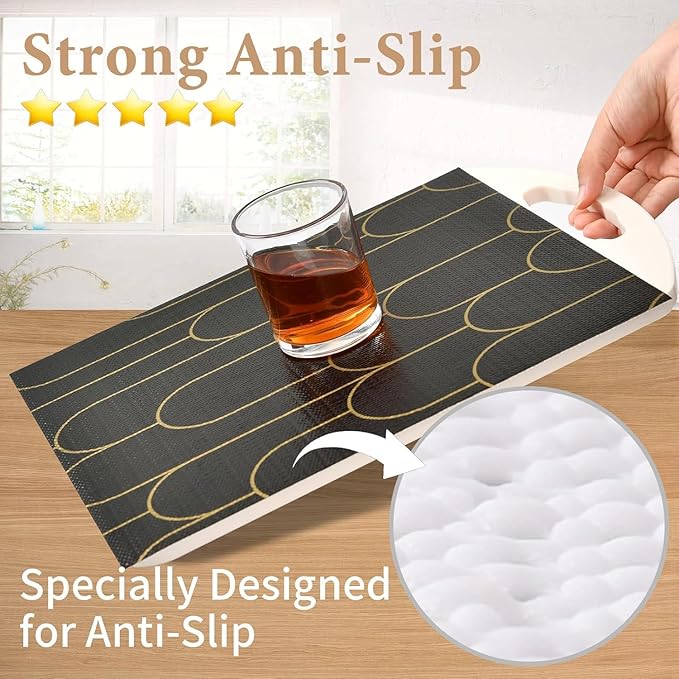 Shelf Liners for Kitchen Cabinets Drawer Liner 17.5in x 20FT Non Adhesive Black Gold Line Thickened Refrigerator Shelf Liner Paper Strong Easy to Clean for Tool Box with Knife and Tape Measure
