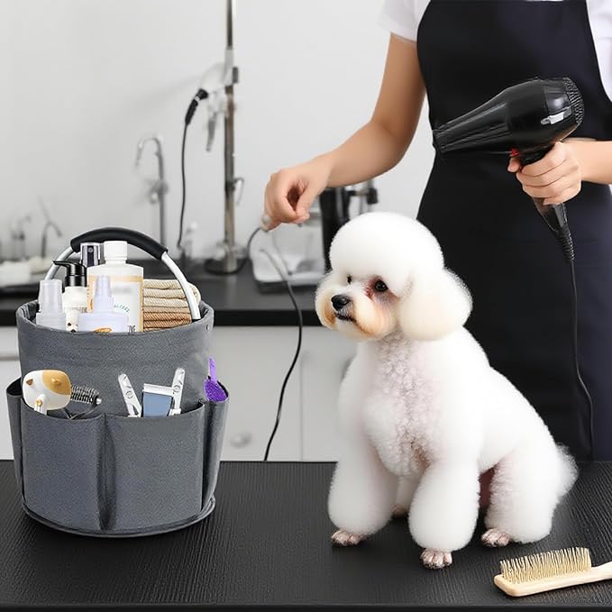 Felt Pet Dog Grooming Bag, Small Pet Grooming Tote Bag, 6-pocket Dog Grooming Supplies Organiser, Travel Outdoor Hold for Clippers Nail Grinder, Cleaning Brush, Trimmer, Nozzle, Gray