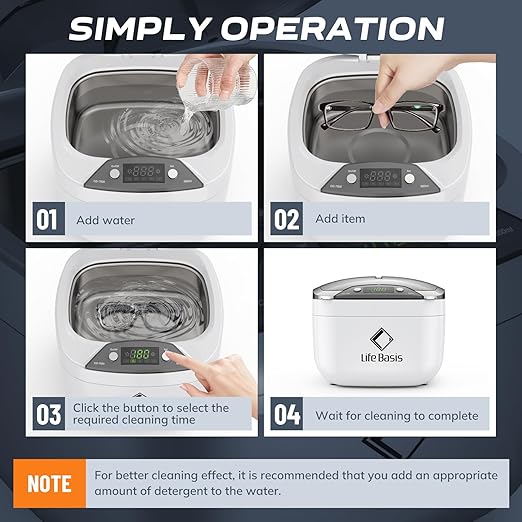 Life Basis Ultrasonic Jewelry Cleaner Ultrasonic Cleaning Machine 850ml (28 Ounces) LCD Screen with 5 Digital Timer Watch Stand CD Holder for Ring Jewelry CD DVD Watches Glasses Makeup Brush