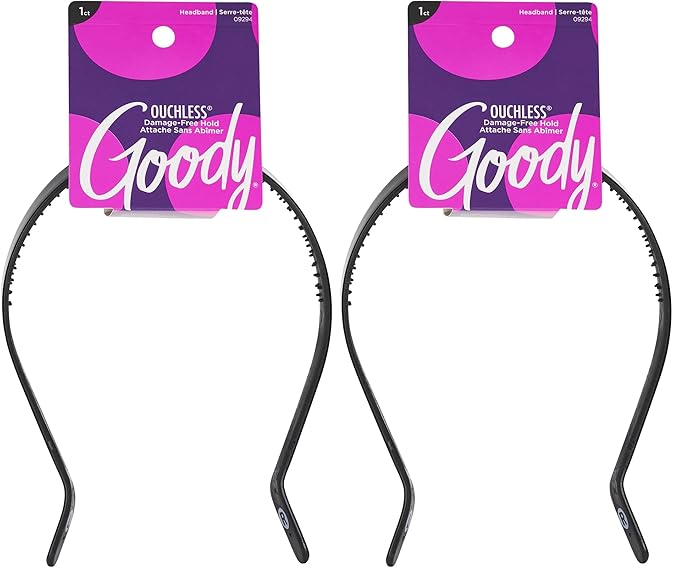 GOODY Ouchless Medium Headband with Flex Tips - Flex Teeth Hold Bangs & Layers In Place for a Comfortable Fit - for All Hair Types - Pain-Free Hair Accessories for Women, Men, Boys, and Girls