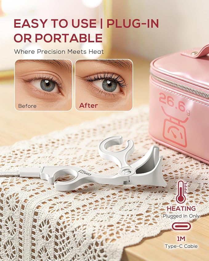 COPPA Heated Eyelash Curler, EC-1 Precision Type Lash Curler Open Style with 65°Heat & Dual-Use Corded Eyelash Curler Easy to Use for All Eye Shapes, No Pinching or Pulling Eyelash Eye Makeup Tool