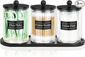 4 Pack 10 oz Acrylic Qtip Holder with Labels Dispenser- Bathroom Small Clear Plastic Canister Apothecary Jar Set Essentials Accessories Decor, Vanity Storage Organizer